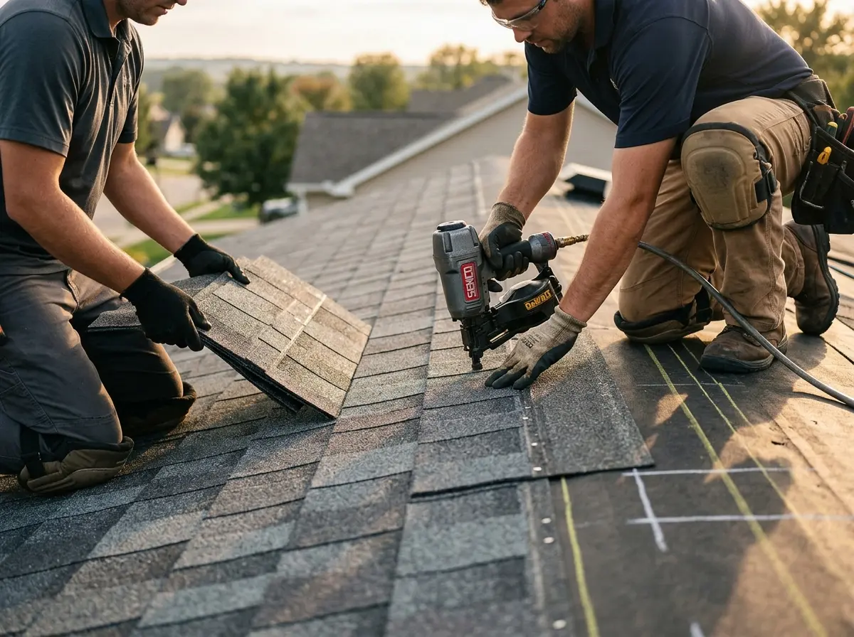 Professional roofer working on a residential roof in London